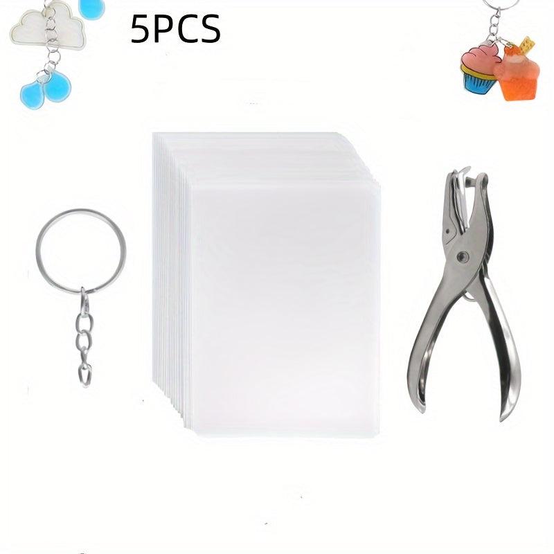 5pcs Blank Heat Shrink Sheets Kit with Shrink Keys Punch for DIY Ornaments