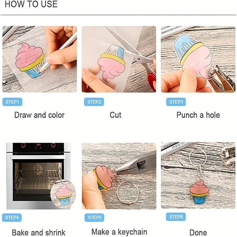 5pcs Blank Heat Shrink Sheets Kit with Shrink Keys Punch for DIY Ornaments