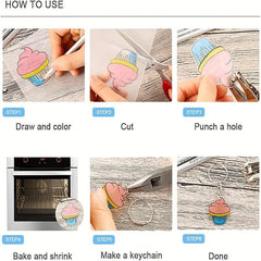 5pcs Blank Heat Shrink Sheets Kit with Shrink Keys Punch for DIY Ornaments
