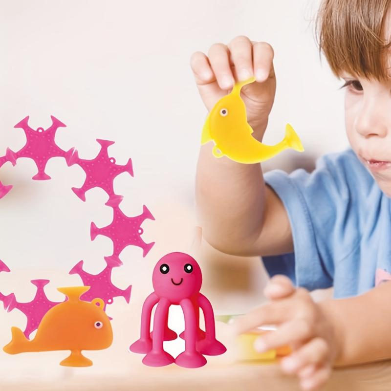 9Pcs Baby Sucker Toy Colorful Puppet Ocean Animal Bath Toys