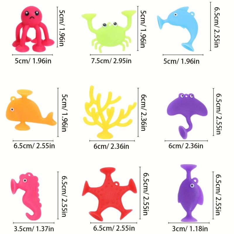 9Pcs Baby Sucker Toy Colorful Puppet Ocean Animal Bath Toys