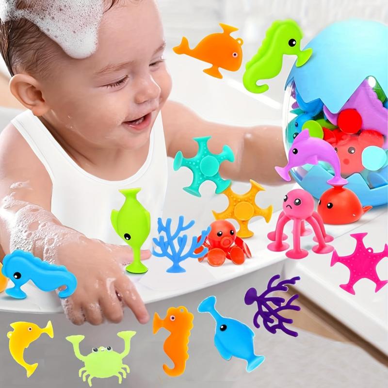9Pcs Baby Sucker Toy Colorful Puppet Ocean Animal Bath Toys