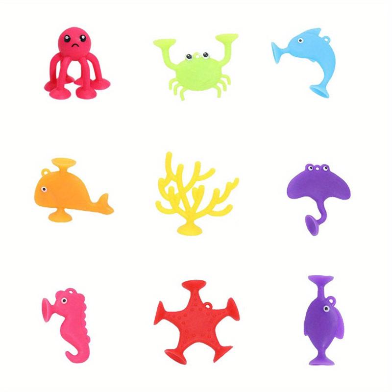 9Pcs Baby Sucker Toy Colorful Puppet Ocean Animal Bath Toys