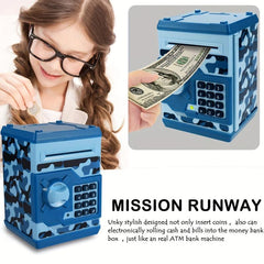Electronic Mini ATM Bank Toy For Kids Auto Scroll Paper Money Safe Coin Banks