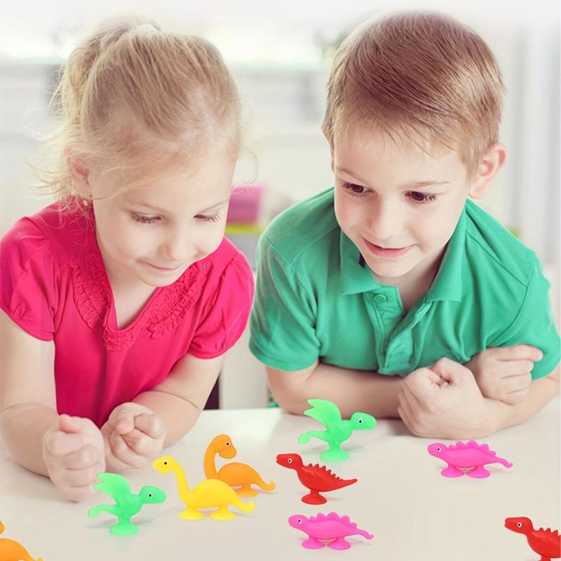 8pcs Baby Soft Silicone Sucker Toy Colorful Dinosaur Sensory Bath Toys