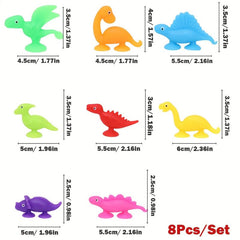 8pcs Baby Soft Silicone Sucker Toy Colorful Dinosaur Sensory Bath Toys