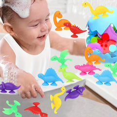 8pcs Baby Soft Silicone Sucker Toy Colorful Dinosaur Sensory Bath Toys