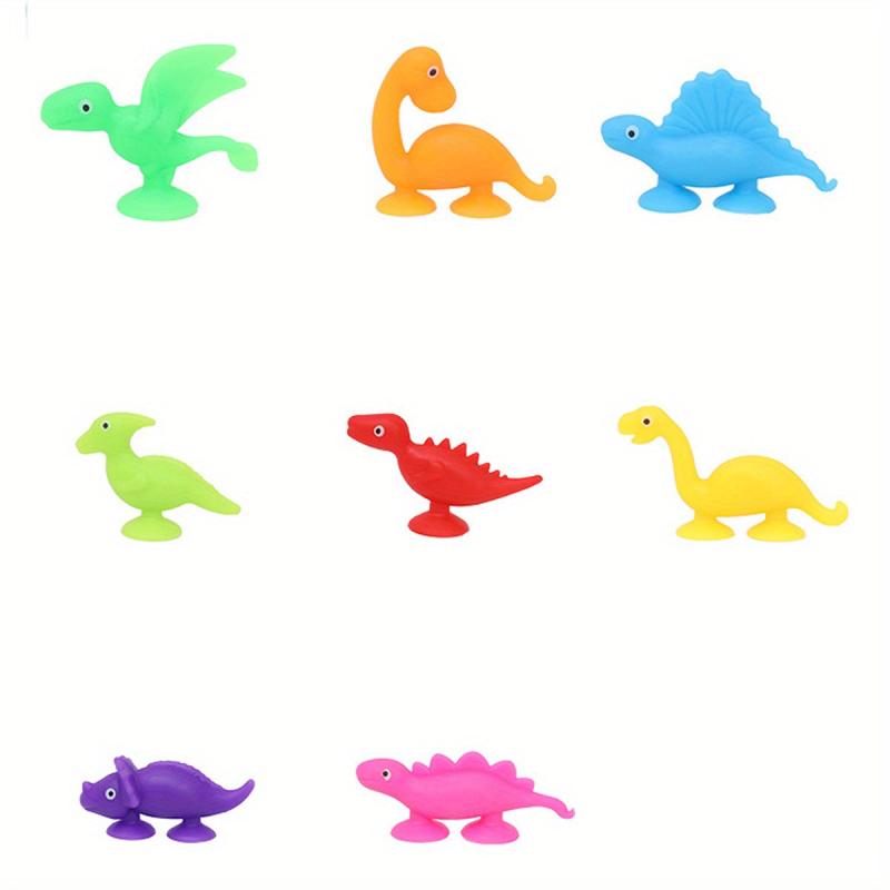 8pcs Baby Soft Silicone Sucker Toy Colorful Dinosaur Sensory Bath Toys