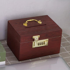 Vintage Wooden Piggy Bank Coin Bank With Lock Money Box Adults