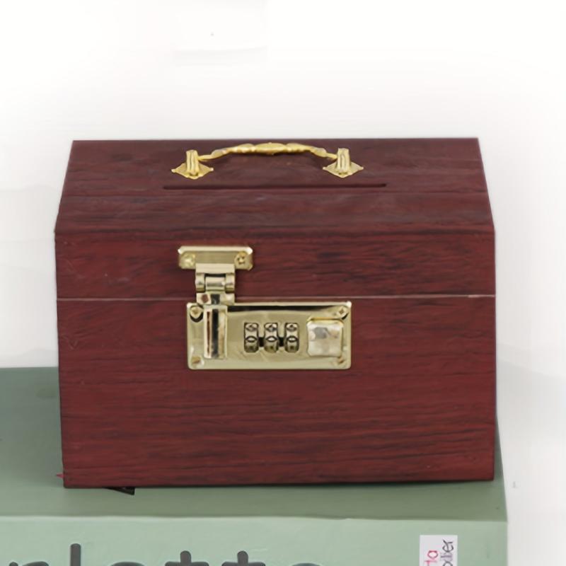 Vintage Wooden Piggy Bank Coin Bank With Lock Money Box Adults