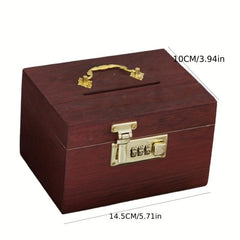 Vintage Wooden Piggy Bank Coin Bank With Lock Money Box Adults