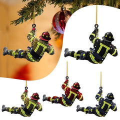 4pcs Christmas Firefighter Acrylic Car Pendant Double Sided Christmas Tree Decor