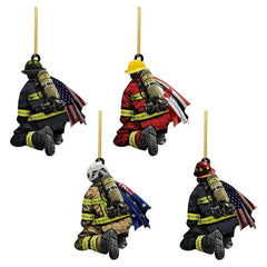 4pcs Christmas Firefighter Acrylic Car Pendant Double Sided Christmas Tree Decor