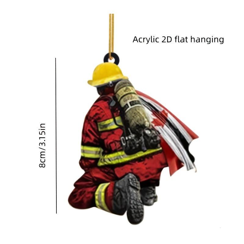 4pcs Christmas Firefighter Acrylic Car Pendant Double Sided Christmas Tree Decor