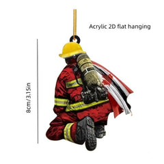 4pcs Christmas Firefighter Acrylic Car Pendant Double Sided Christmas Tree Decor
