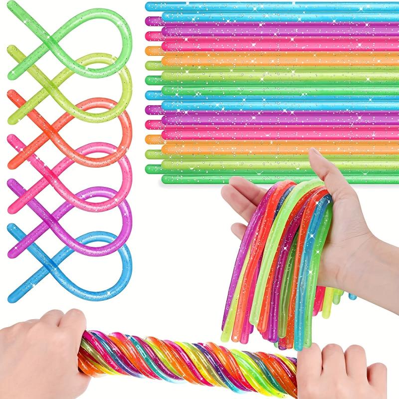 50Pcs Colorful Monkey Noodle Stretchy String Fidget Glitter Style Toys