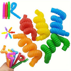6pcs Pop Tube Colorful Decompression Telescopic Tube Toy DIY Stretch Bellows