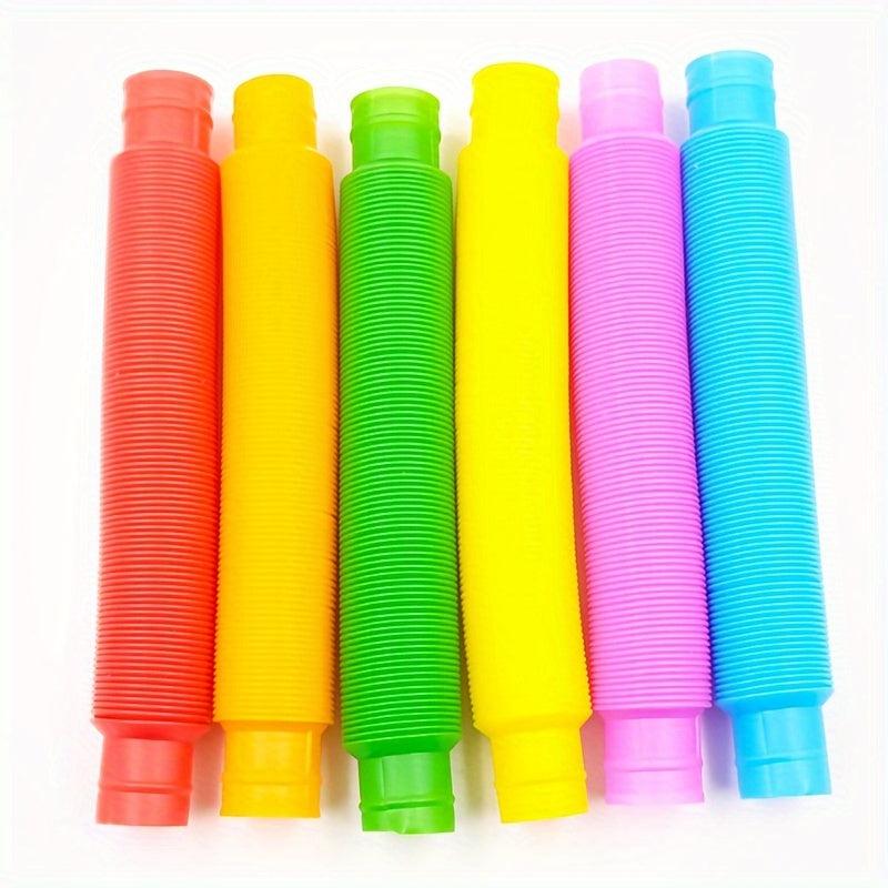 6pcs Pop Tube Colorful Decompression Telescopic Tube Toy DIY Stretch Bellows