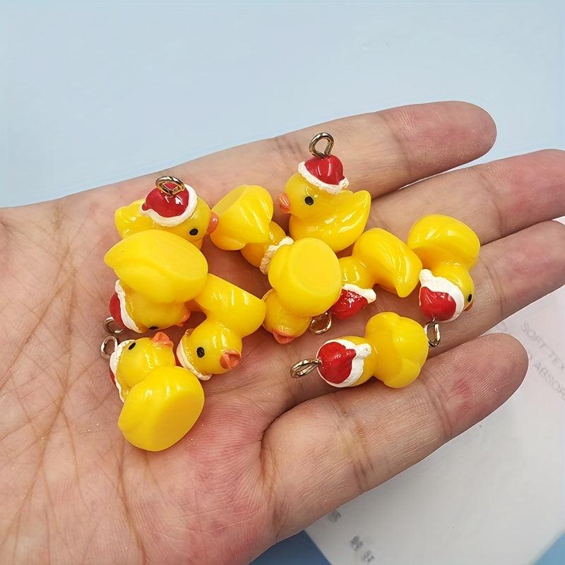 10pcs Mini Christmas Hat Yellow Duck Micro Landscape Ornament
