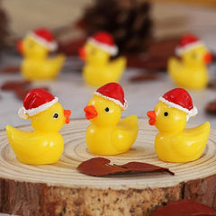 10pcs Mini Christmas Hat Yellow Duck Micro Landscape Ornament