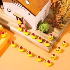 10pcs Mini Christmas Hat Yellow Duck Micro Landscape Ornament