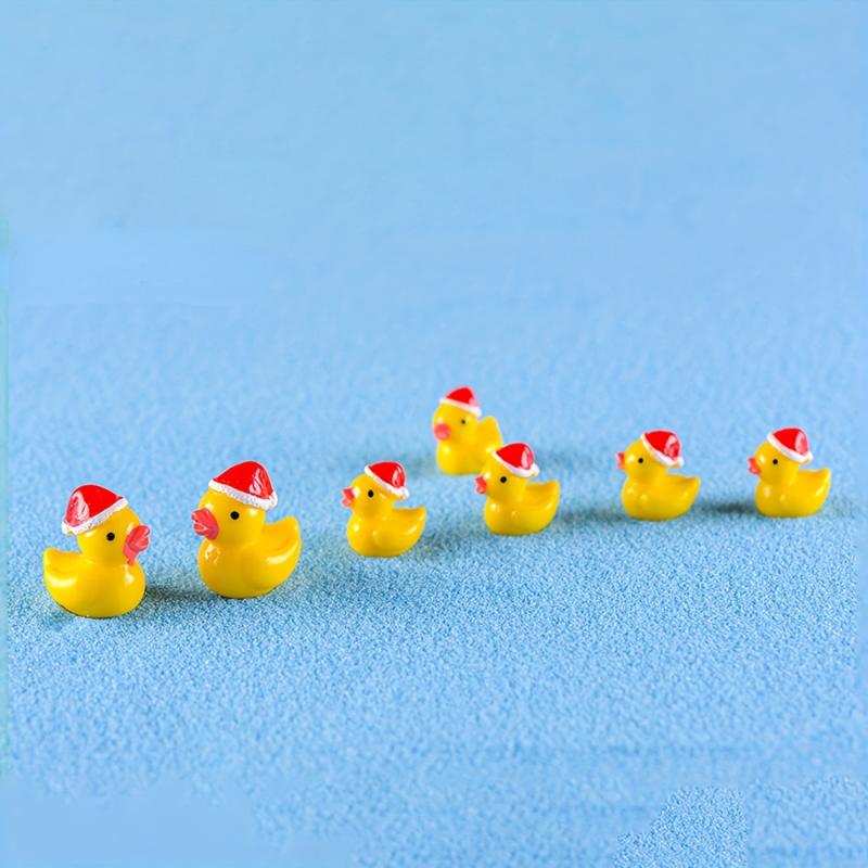 10pcs Mini Christmas Hat Yellow Duck Micro Landscape Ornament