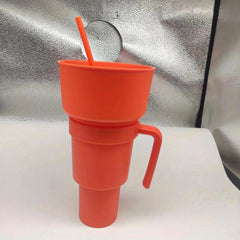 Popcorn Drink Cup Snack Cup with Handle Straw, Home Cinema Supplies