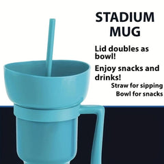 Popcorn Drink Cup Snack Cup with Handle Straw, Home Cinema Supplies