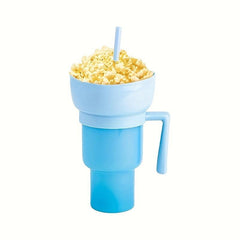 Popcorn Drink Cup Snack Cup with Handle Straw, Home Cinema Supplies