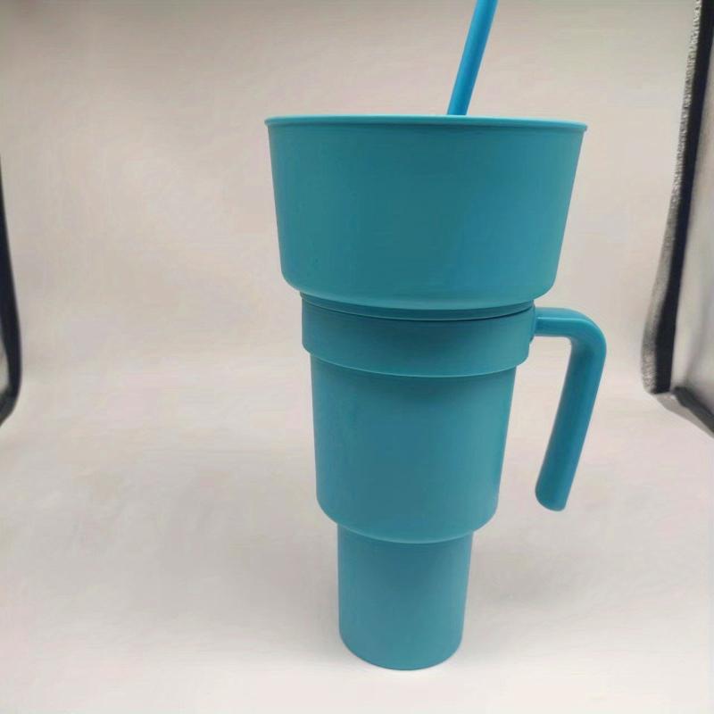 Popcorn Drink Cup Snack Cup with Handle Straw, Home Cinema Supplies