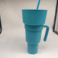 Popcorn Drink Cup Snack Cup with Handle Straw, Home Cinema Supplies