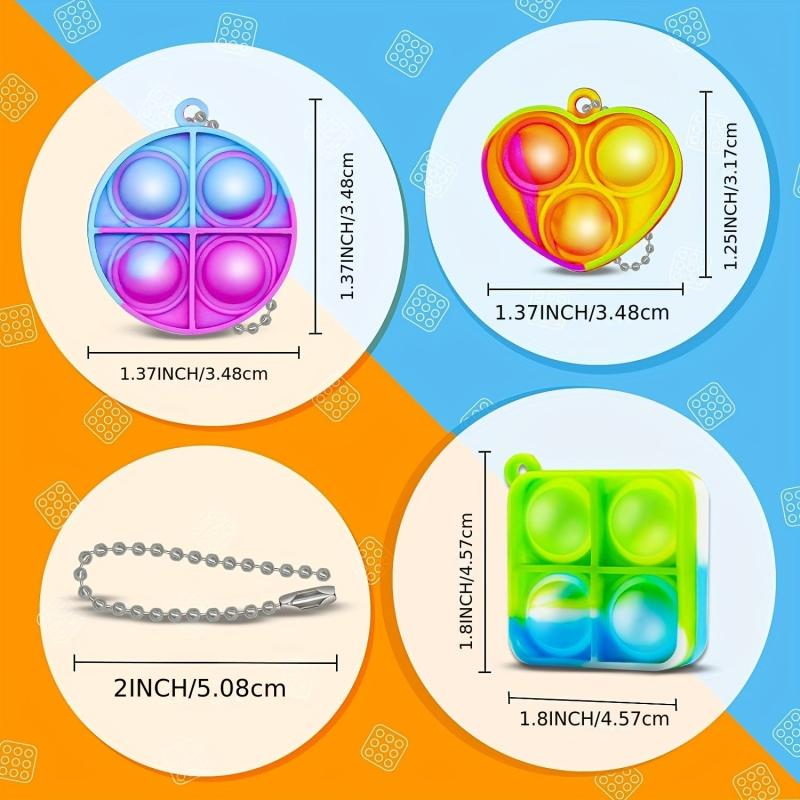Mini Fidget Toy Keychain 30-60 PCS Bulk Party Favors for Kids Push Pop Its