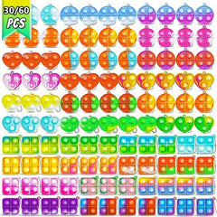Mini Fidget Toy Keychain 30-60 PCS Bulk Party Favors for Kids Push Pop Its