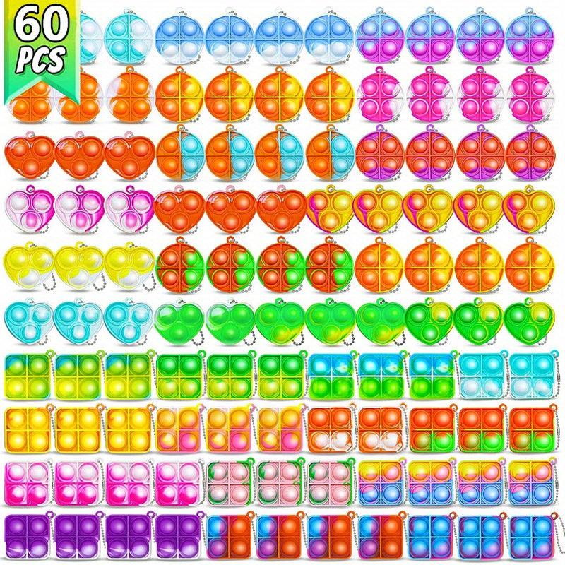 Mini Fidget Toy Keychain 30-60 PCS Bulk Party Favors for Kids Push Pop Its