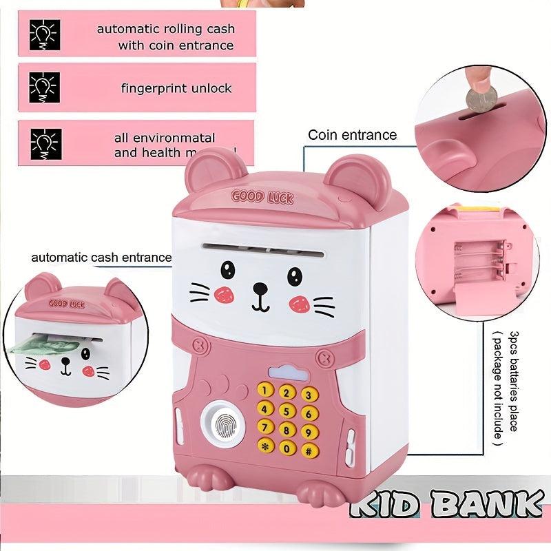 Mini ATM Piggy Bank for Kids with Password, Auto Grab Bill Slot