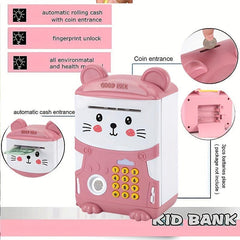Mini ATM Piggy Bank for Kids with Password, Auto Grab Bill Slot