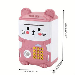 Mini ATM Piggy Bank for Kids with Password, Auto Grab Bill Slot