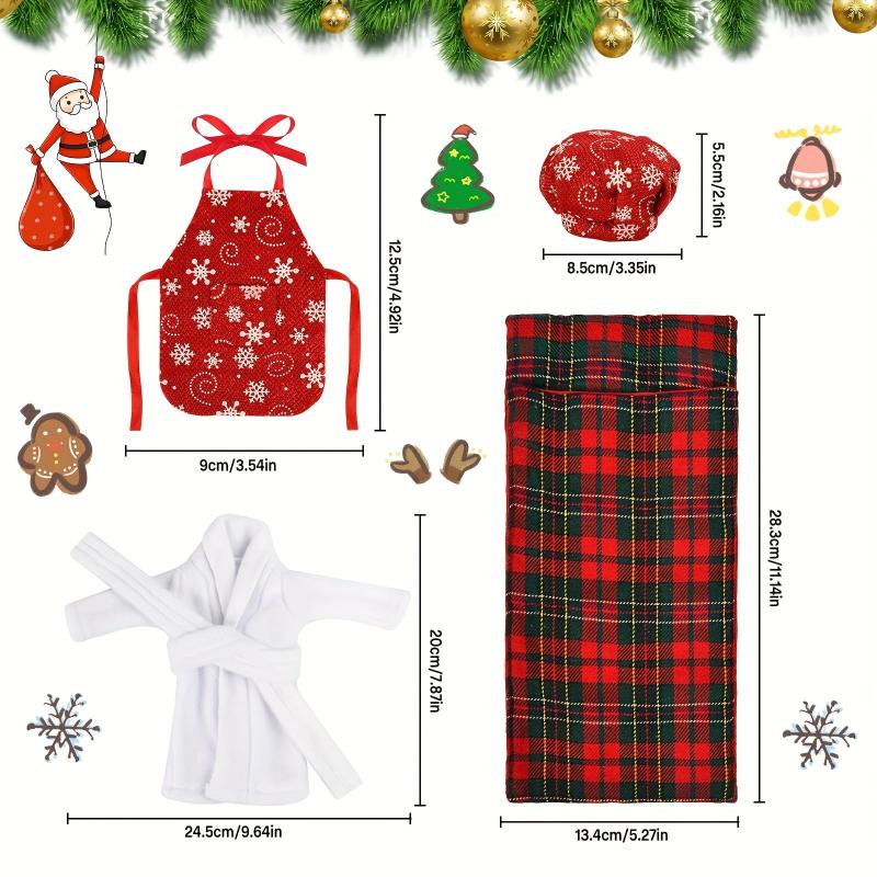 4pcs Elf Clothes & Accessories Kit w/ Sleeping Bag, Bathrobe, Apron & Chef Hat