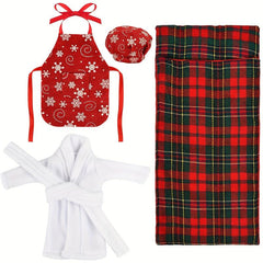 4pcs Elf Clothes & Accessories Kit w/ Sleeping Bag, Bathrobe, Apron & Chef Hat
