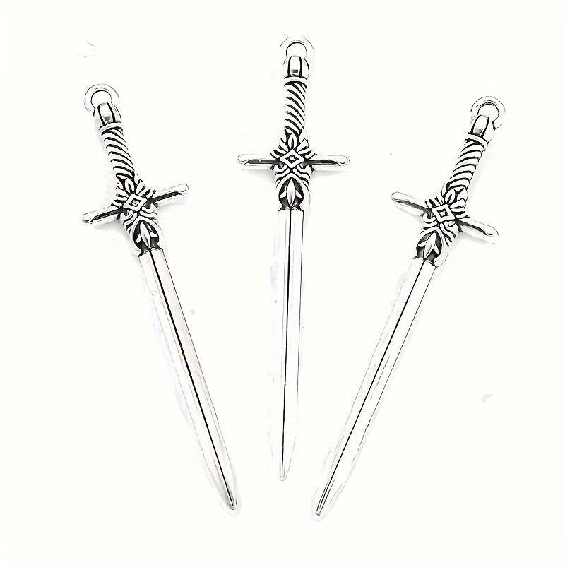 10pcs Mixed Alloy Weapon Long Sword Toy Gothic Style Pendant DIY Crafts