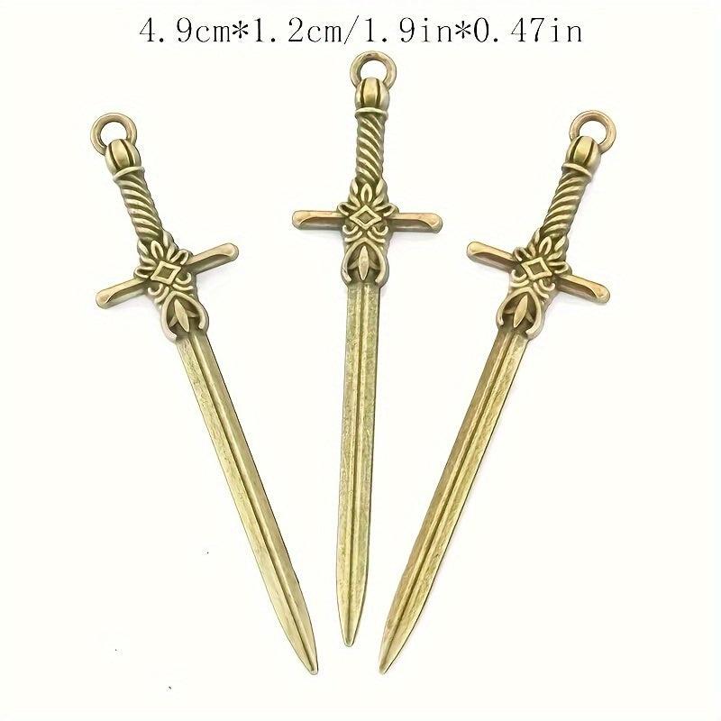 10pcs Mixed Alloy Weapon Long Sword Toy Gothic Style Pendant DIY Crafts