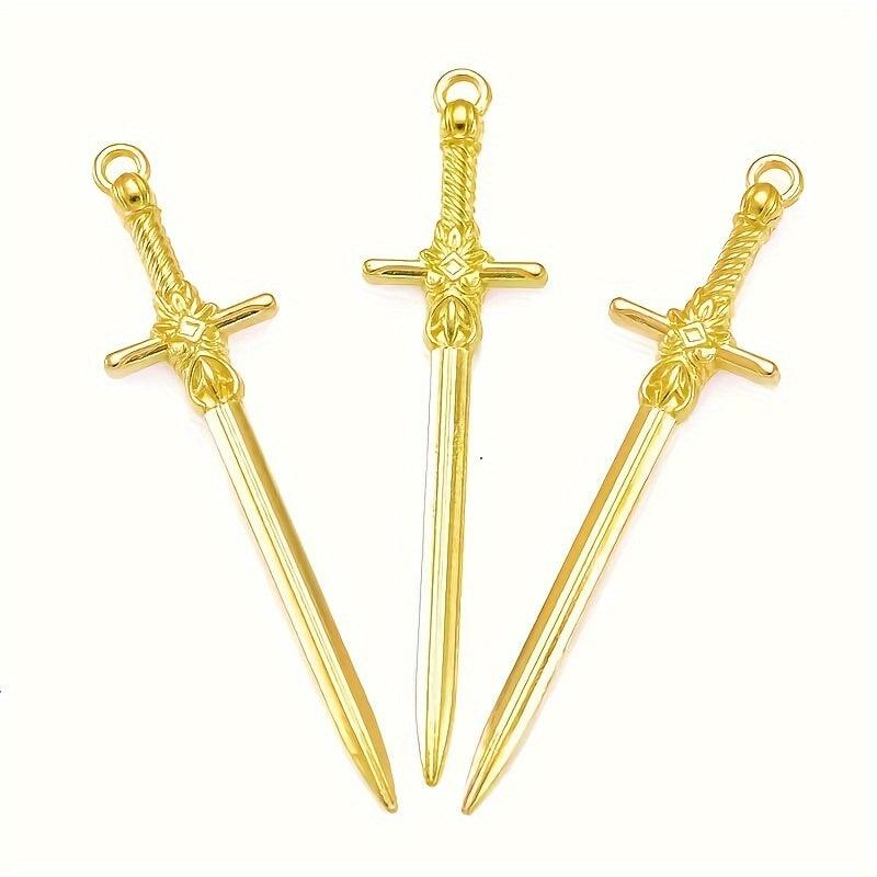 10pcs Mixed Alloy Weapon Long Sword Toy Gothic Style Pendant DIY Crafts