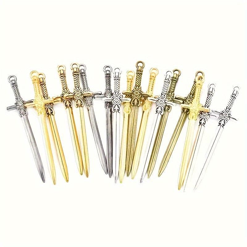 10pcs Mixed Alloy Weapon Long Sword Toy Gothic Style Pendant DIY Crafts