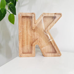 Wooden Letter K Piggy Bank for Coin Saving