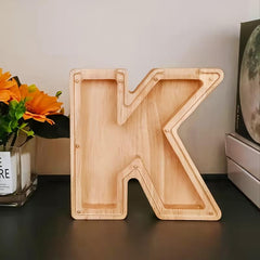 Wooden Letter K Piggy Bank for Coin Saving