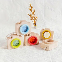 5pcs Mini Wooden Cartoon Camera Kaleidoscope Toy