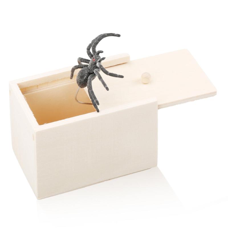 Spider Scare Prank Box Wooden Scarebox Toy for Halloween Party