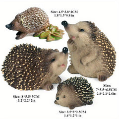 Hedgehog Garden Statues 4pcs Plastic Realistic Jungle Animals Cake Topper Decor