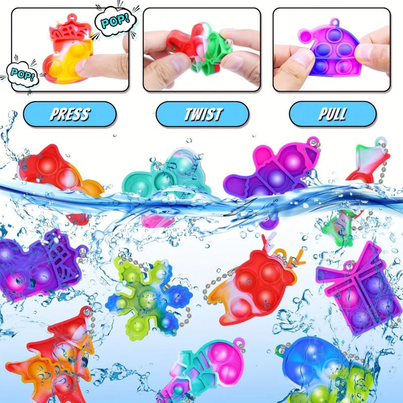 Christmas Party Favors 16 Pcs Fidget Toy Pack Keychain Bubble Pop Toys