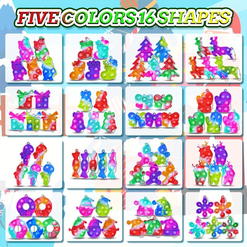 Christmas Party Favors 16 Pcs Fidget Toy Pack Keychain Bubble Pop Toys